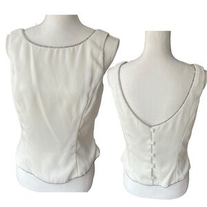 VTG Dave & Johnny sleeveless white blouse scoop back buttons rhinestones medium